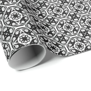 Papier Cadeau Ligne Mandala en noir et blanc Motif 8