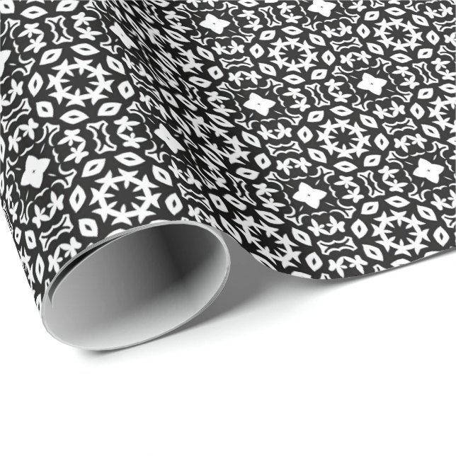 Papier Cadeau Ligne Mandala noir et blanc Motif 2 (Coin rond)