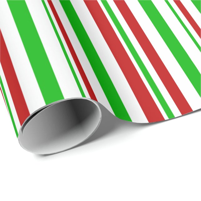 Papier Cadeau Lignes à thème de Noël vert, blanc, rouge (Coin rond)