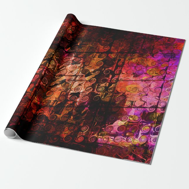 Papier Cadeau Lignes abstraites rouge pourpre de remous d'art de (Déroulé)