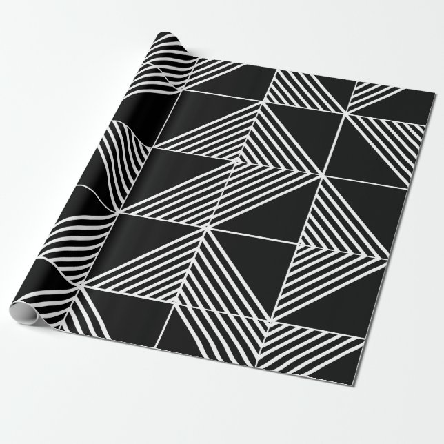 Papier Cadeau Lignes Art Déco Noir (Déroulé)