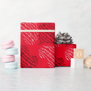 Papier Cadeau Lignes cardiaques alternatives en rouge noir et bl