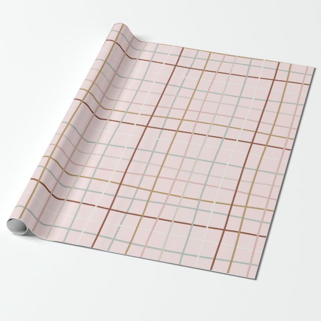 Papier Cadeau Lignes courbes de Noël - sur rose (Déroulé)