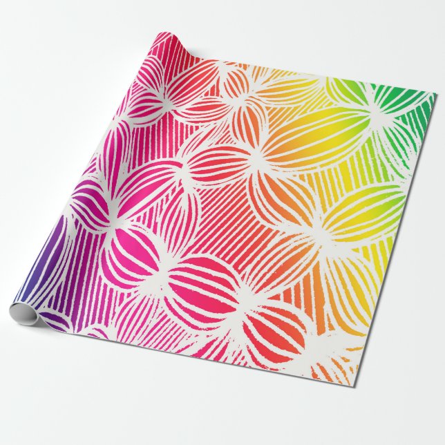 Papier Cadeau Lignes de arc-en-ciel incurvées (Déroulé)