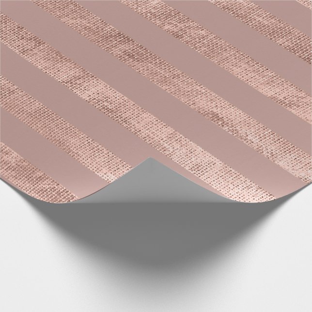Papier Cadeau Lignes de bandes Rose Gold Blush Minimal Metal Lin (Coin)