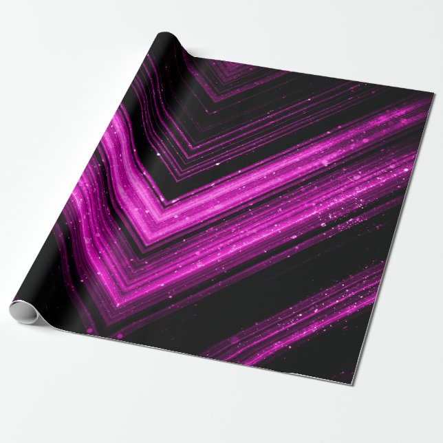 Papier Cadeau Lignes de chevron de galaxie magenta rose métalliq (Déroulé)