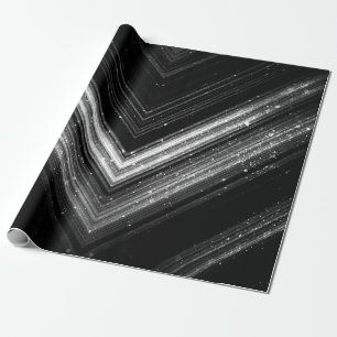 Papier Cadeau Lignes de chevron de galaxie noire en argent métal