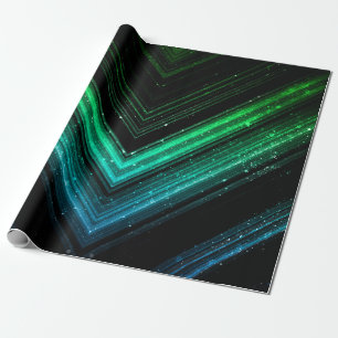 Papier Cadeau Lignes de chevrons de galaxie verte en métal brill