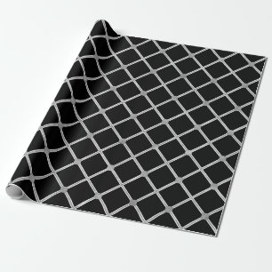 Papier Cadeau Lignes de diamant noir et argent (3)
