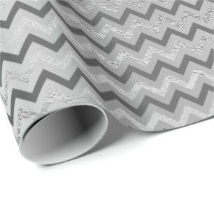 Papier Cadeau Lignes de rayures gris argent Chevron Zig Zag Lux