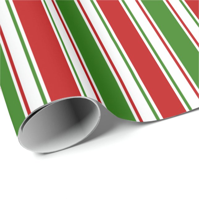 Papier Cadeau Lignes de style de Noël rouge, blanc, vert (Coin rond)