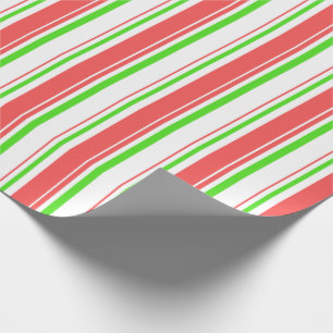 Papier Cadeau Lignes de style Noël rouge, blanc, vert