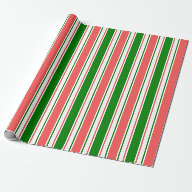 Papier Cadeau Lignes de style Noël rouge, blanc, vert (Déroulé)