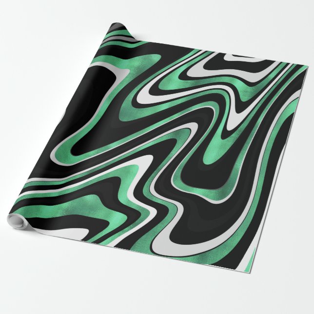 Papier Cadeau Lignes de Verre Vert Noir Rétro Design moderne (Déroulé)