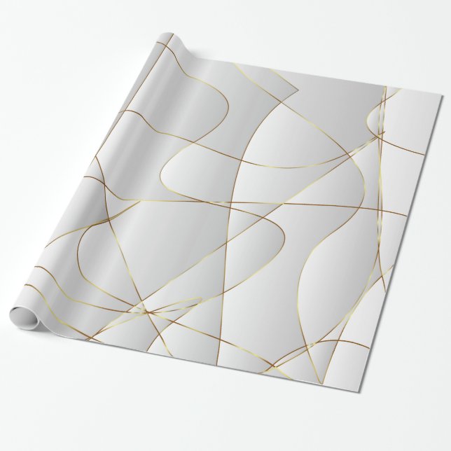 Papier Cadeau Lignes d'or en blanc (Déroulé)