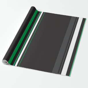 Papier Cadeau Lignes épurées noires et vertes élégantes