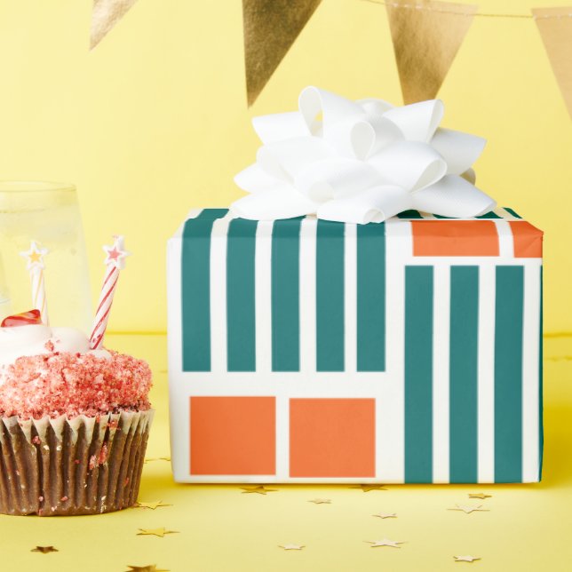 Papier Cadeau Lignes et boîtes orange et sarcelle  (Fête d'anniversaire)