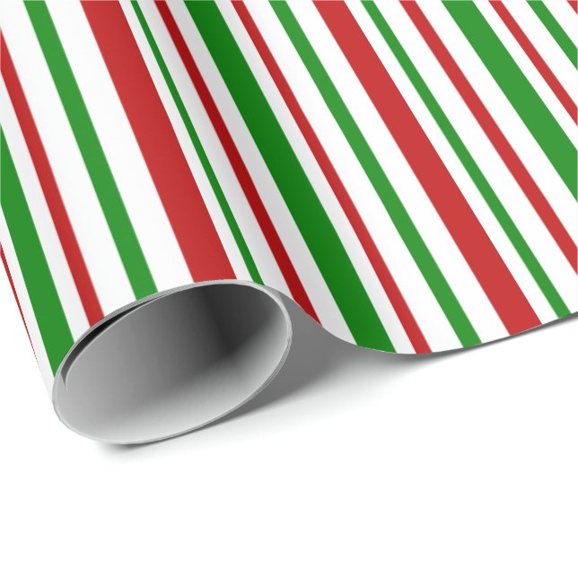 Papier Cadeau Lignes inspirées de Noël rouge, blanc, vert (Coin rond)