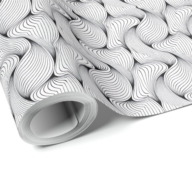 Papier Cadeau Lignes interconnectées noires et blanches amusante (Coin rond)