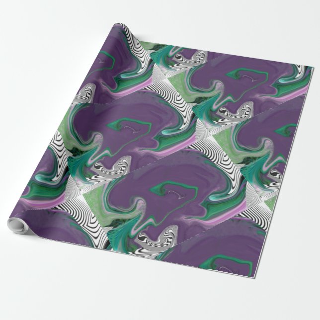 PAPIER CADEAU LIGNES MODERNES - COULEUR PURPLE VERT (Déroulé)