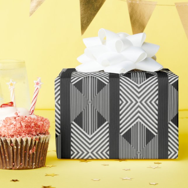 Papier Cadeau Lignes noires et blanches (Fête d'anniversaire)