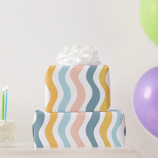 Papier Cadeau Lignes ondulées pastel  (Cadeaux de fête)