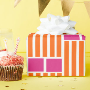 Papier Cadeau Lignes orange et boîtes roses