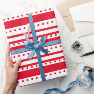 Papier Cadeau Lignes rouges et points Noël simple