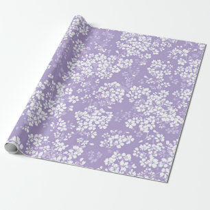 Papier Cadeau Lilas Blanc Fleur Ditsy Pastel Boho 70s Vintage