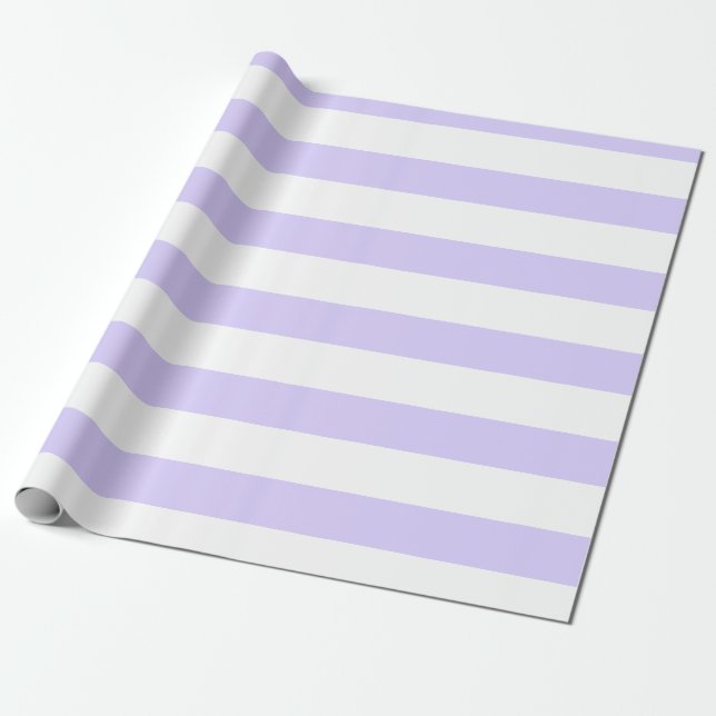 Papier Cadeau Lilas pastel et blanc rayé horizontal large (Déroulé)