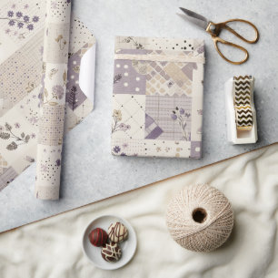 Papier Cadeau Lilas pastel matelassé Cottagecore à carreaux terr
