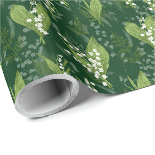 Papier Cadeau Lily de Vallée avec des fougères    Vert Foncé