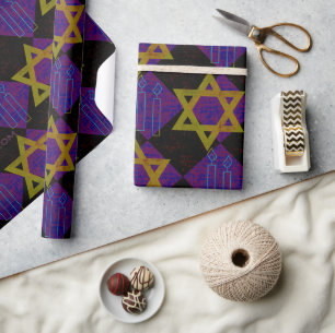 Papier Cadeau L'image à thème Hanukkah de SlipperyJoe's jaune do
