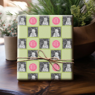 Papier Cadeau Lime Chevron Motif avec Monogramme personnalisé