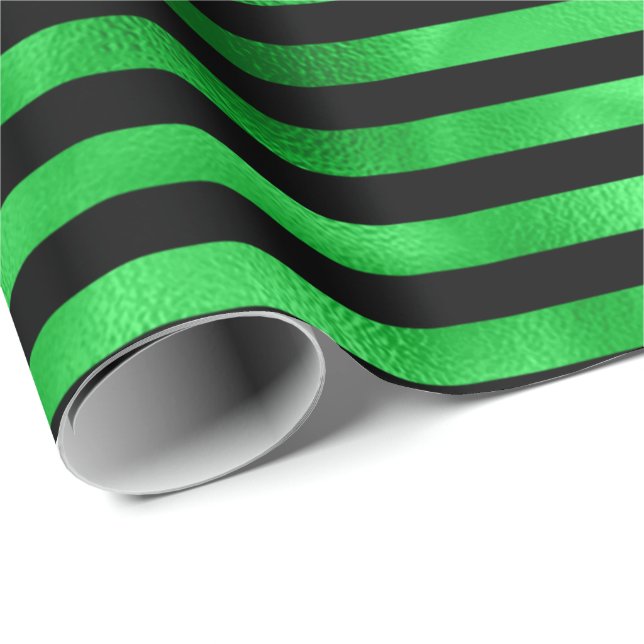 Papier Cadeau Lime Emerald Green Stripes Lines Black (Coin rond)