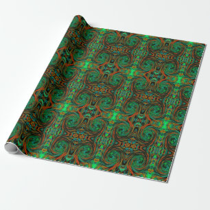 Papier Cadeau Lime Green et Orange Abstrait Retro Twirl