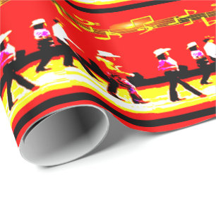 Papier Cadeau Line Dancing Western Group Red Black Jaune