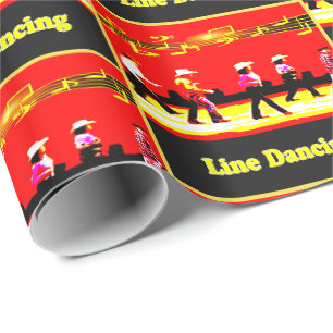 Papier Cadeau Line Dancing Western Group Red Black Jaune