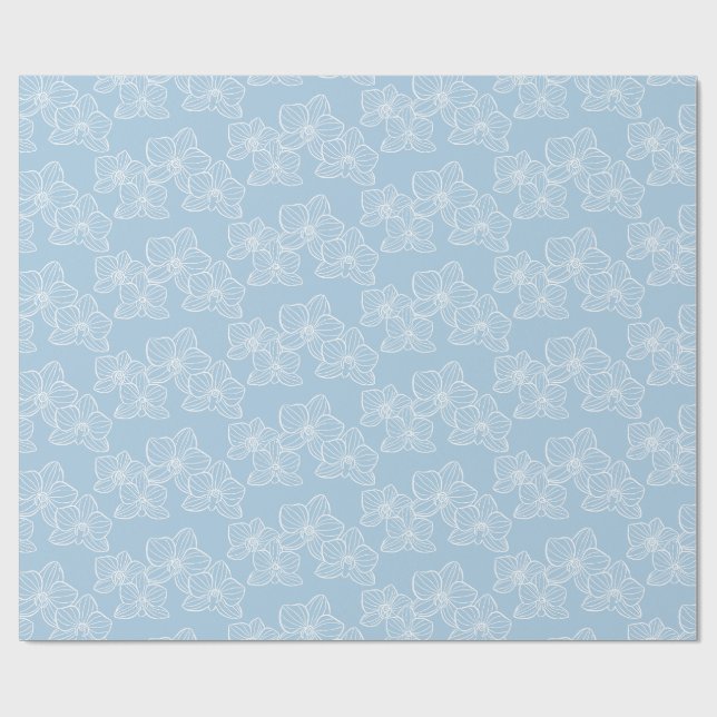 Papier Cadeau Linear Orchid | Elegant Floral Sky Blue (Plat)
