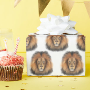 Papier Cadeau lion aquarelle Leo roi safari animal jungle chat