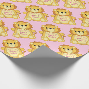 Papier Cadeau Lion Baby shower rose