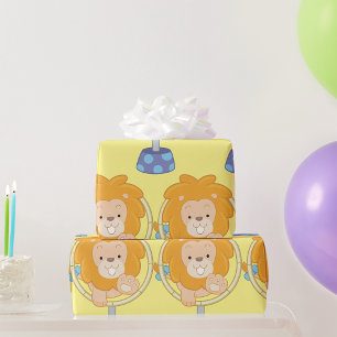 Papier Cadeau Lion de dessin animé sautant à travers un cerceau