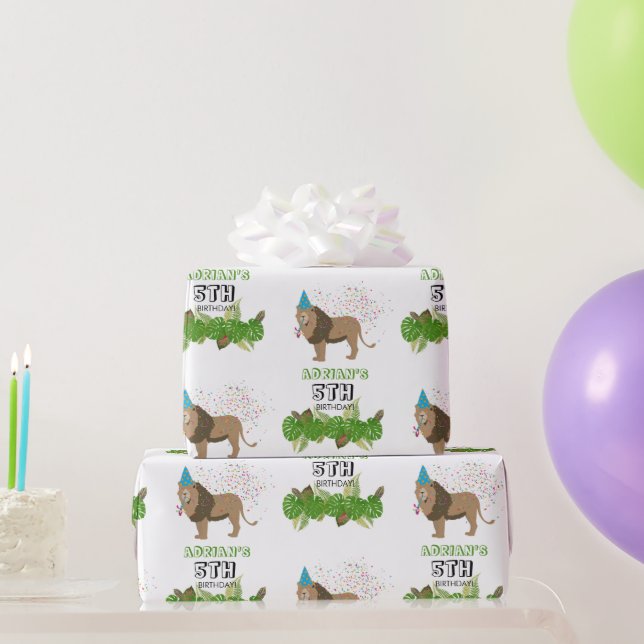 Papier Cadeau Lion Jungle Fête Animaux Fête Anniversaire Personn (Cadeaux de fête)