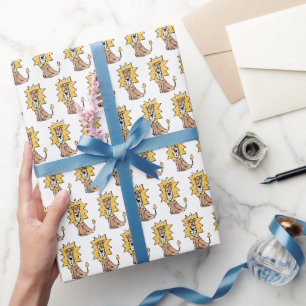 Papier Cadeau lion mignon dessin animé enfants rétro safari jung