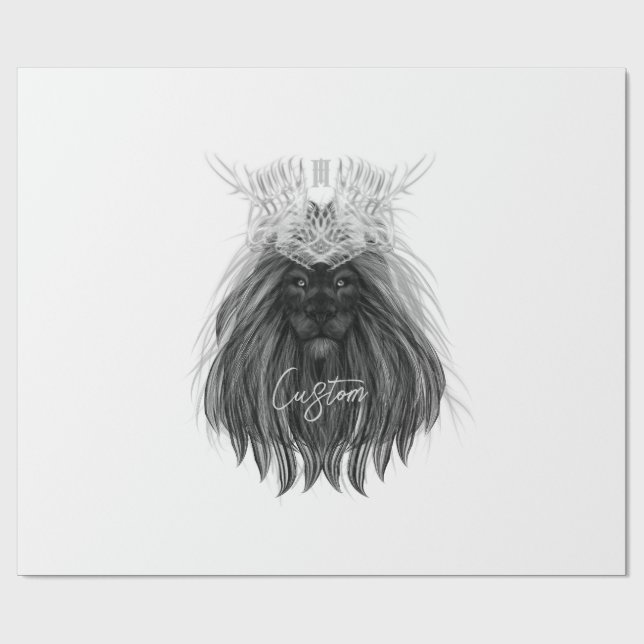 Papier Cadeau Lion noir avec couronne Antlers et monogramme (Plat)