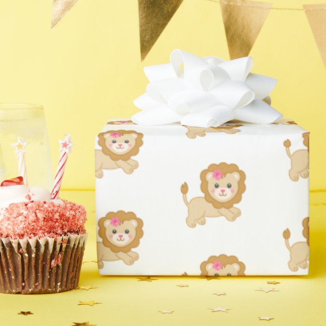 Papier Cadeau Lion saut mignon avec arc rose (Fête d'anniversaire)