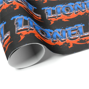 Papier Cadeau Lionel prénom nom graffiti bleu orange