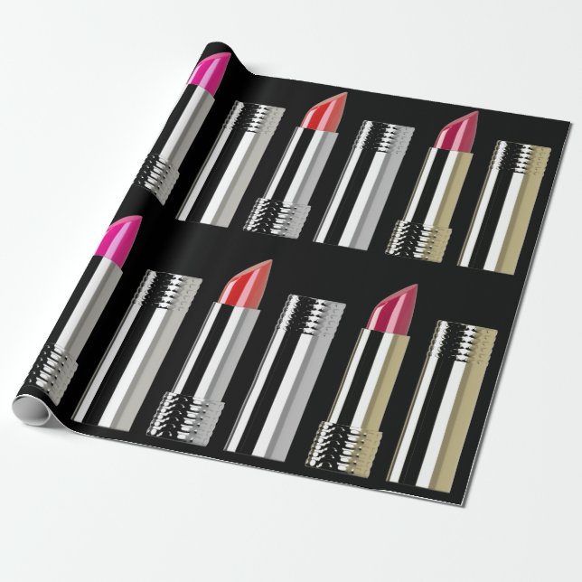 Papier Cadeau Lipstick beauté maquillage argent rose moderne (Déroulé)