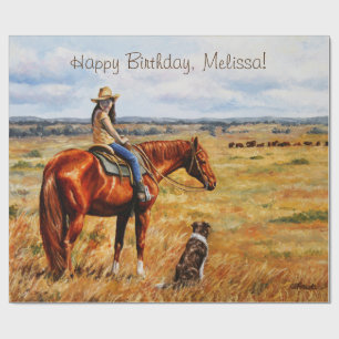 Papier Cadeau Little Cowgirl on Cattle Horse