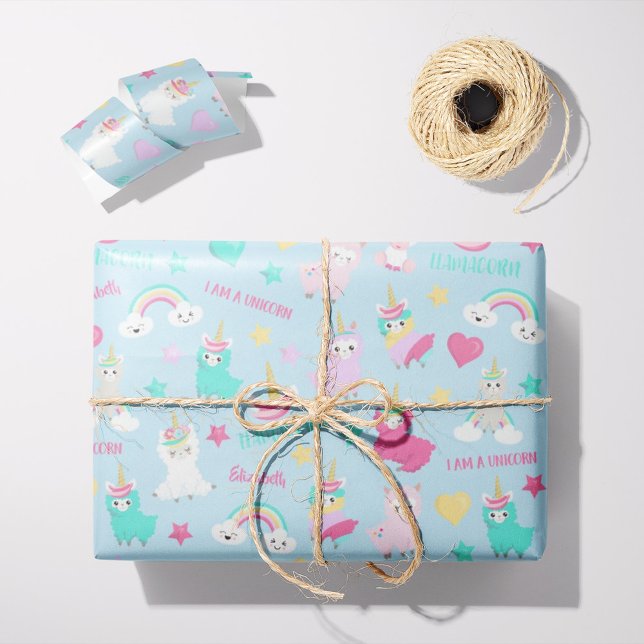 Papier Cadeau Little Girl Cute Llamacorn Pastel Motif (Créateur téléchargé)